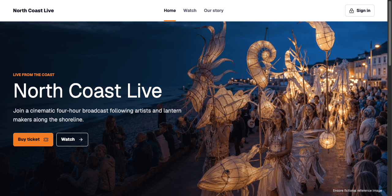 Screenshot of the North Coast Live example website