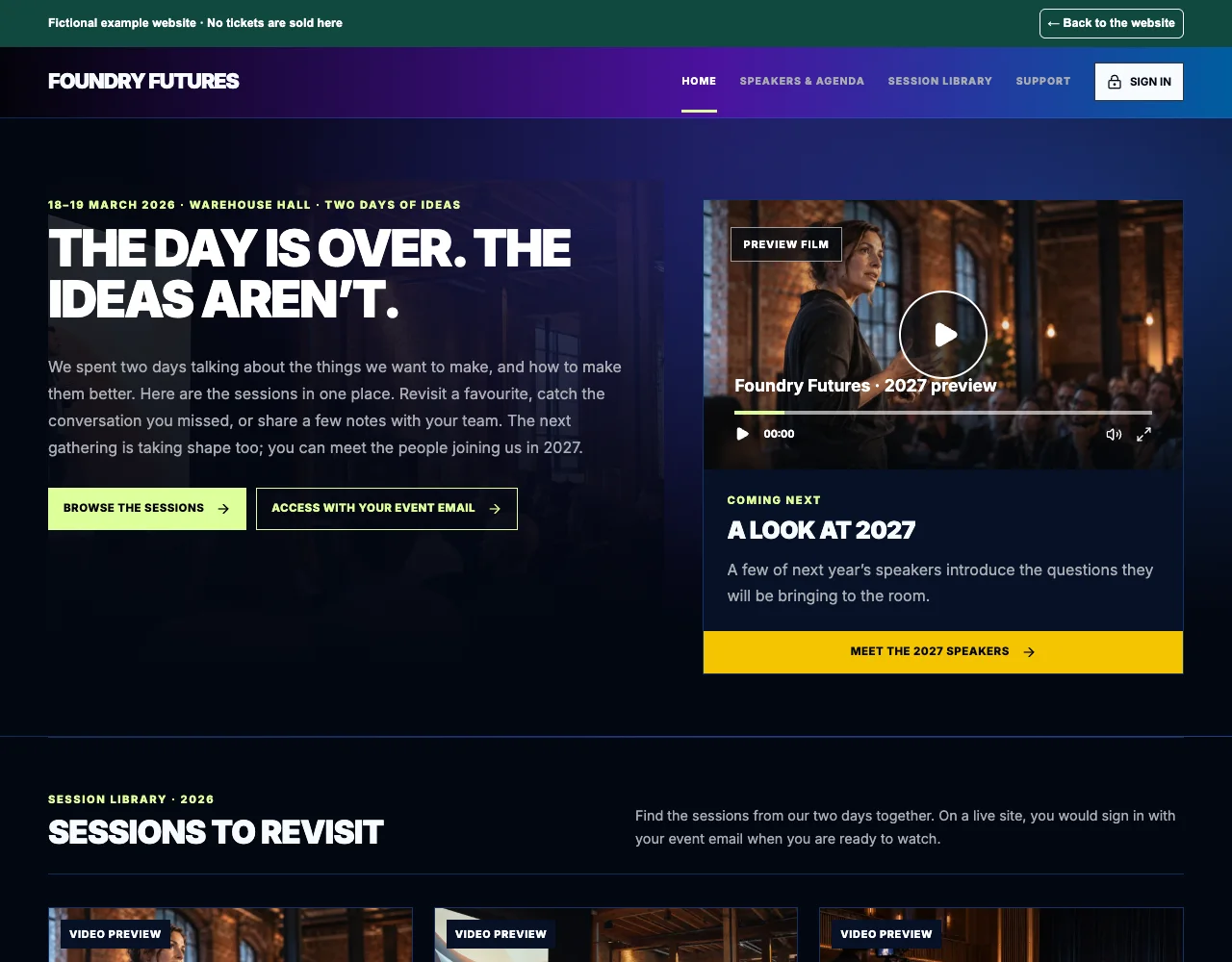 Screenshot of the Foundry Futures example website
